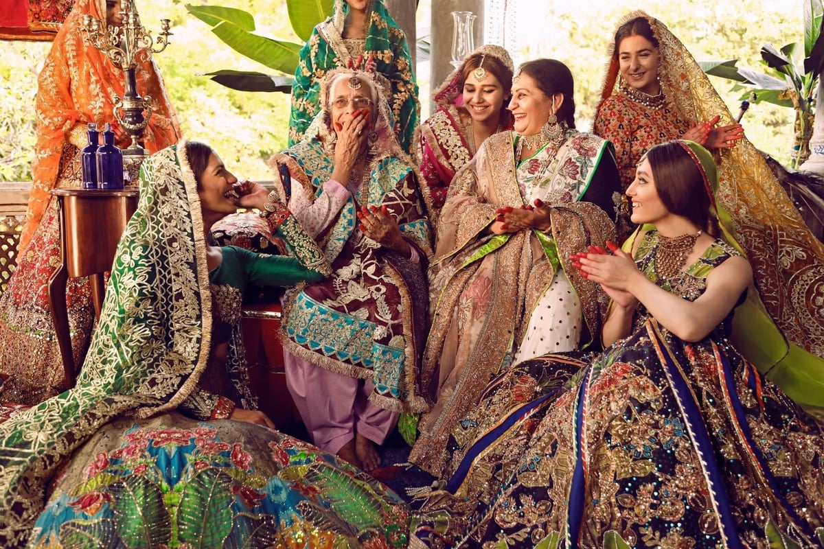 Chahek — luxury South Asian bridal and festive wear — a curated still of lenghas, sarees and shalwar suits