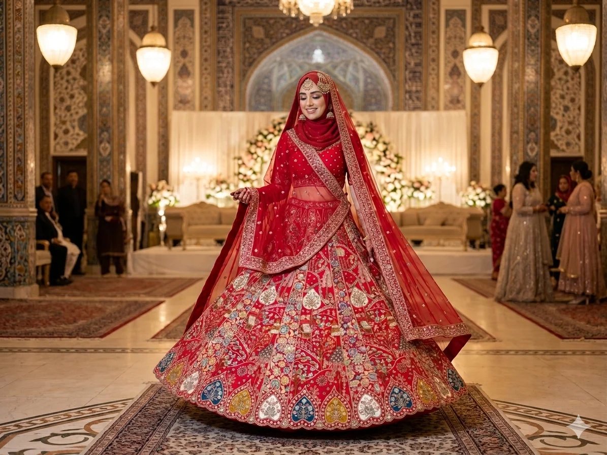 Chahek lengha — hand-finished bridal and festive embroidered gown