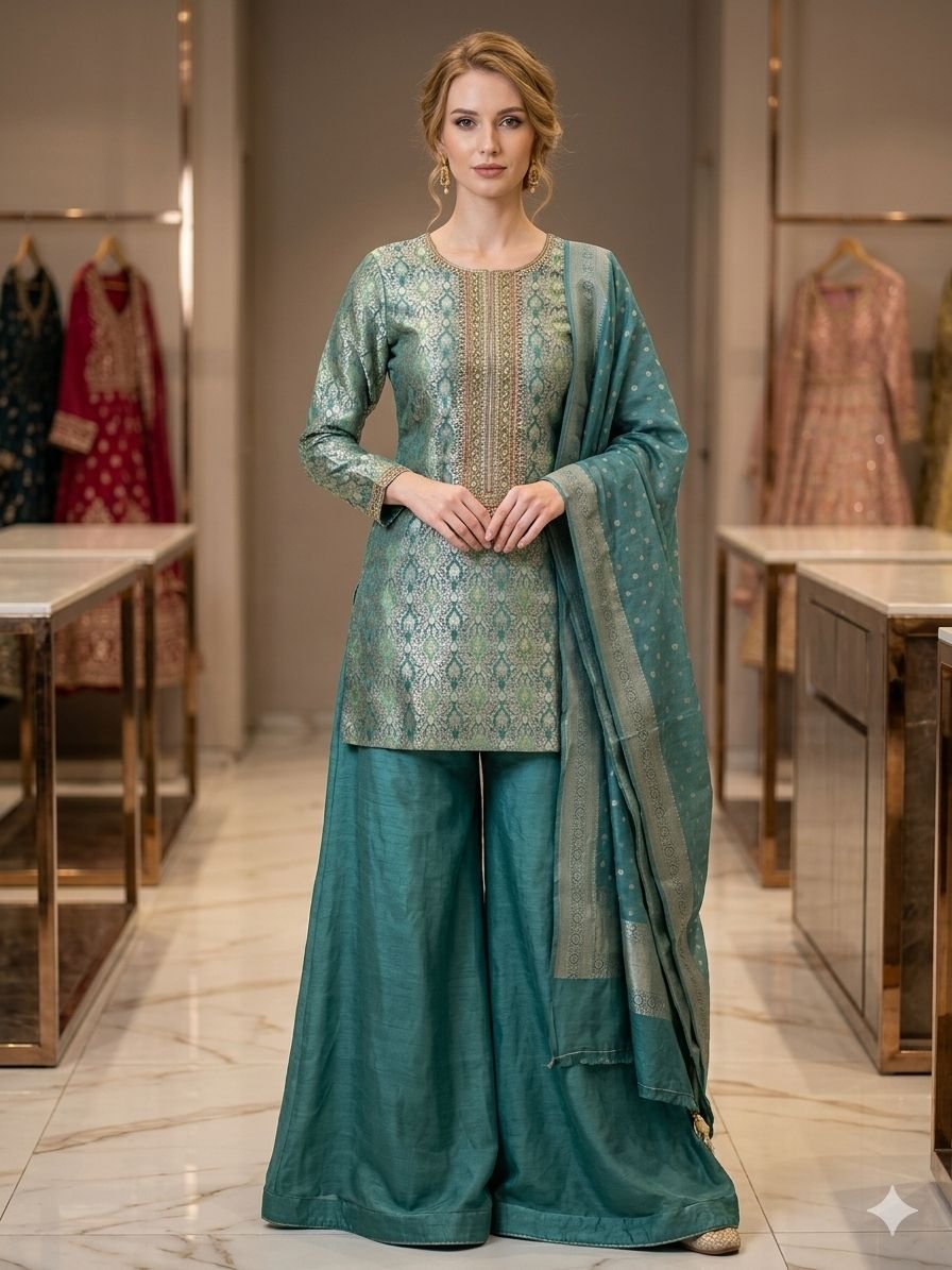 Chahek shalwar suit — embroidered tunic with matching dupatta
